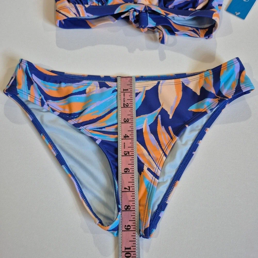 Cupshe Womens Tropical‎ Leaf Print Bikini Set Navy Orange Size S New With Tags